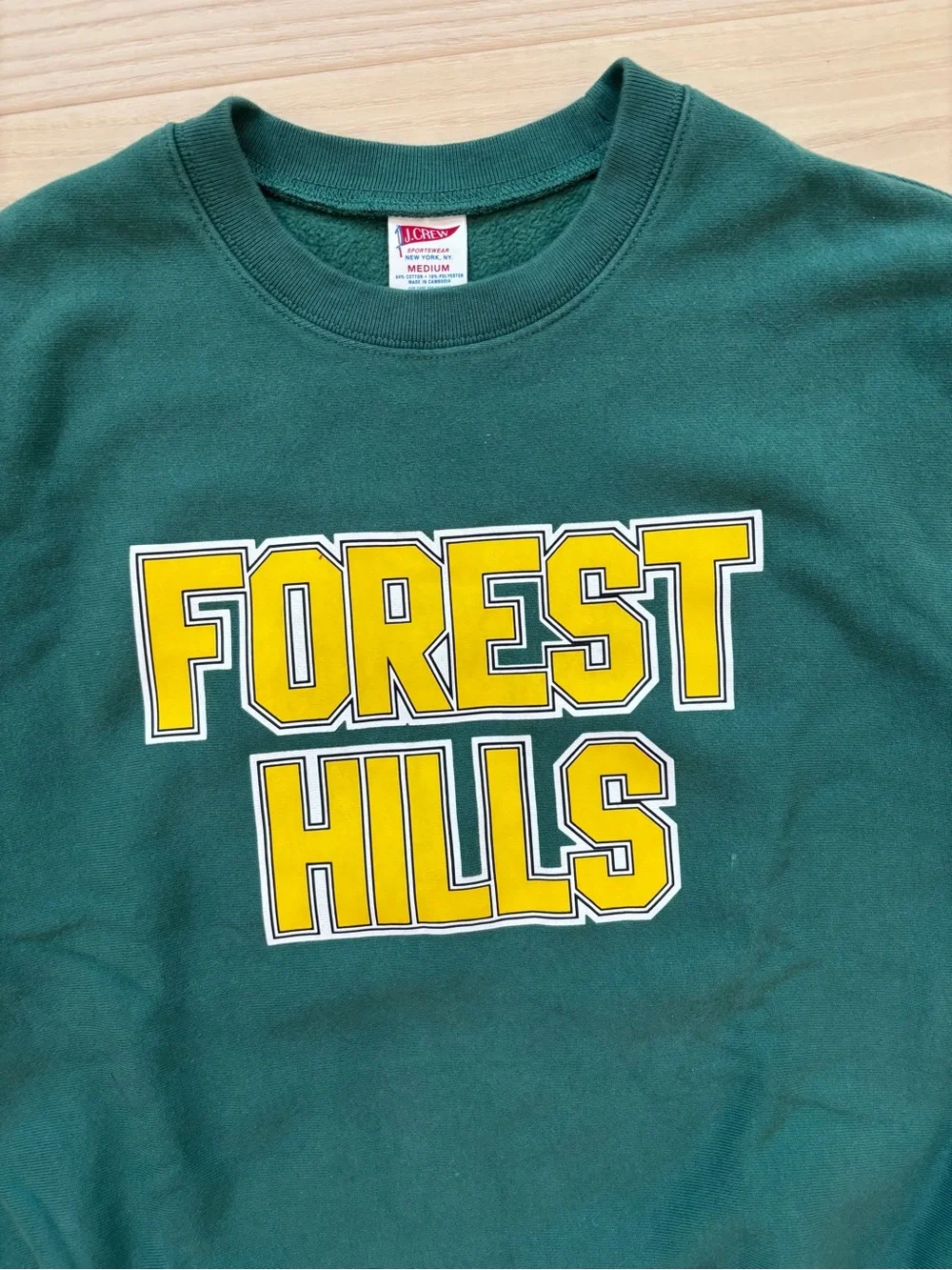 J. Crew Green Crewneck Sweatshirt with Yellow FOREST HILLS Graphic